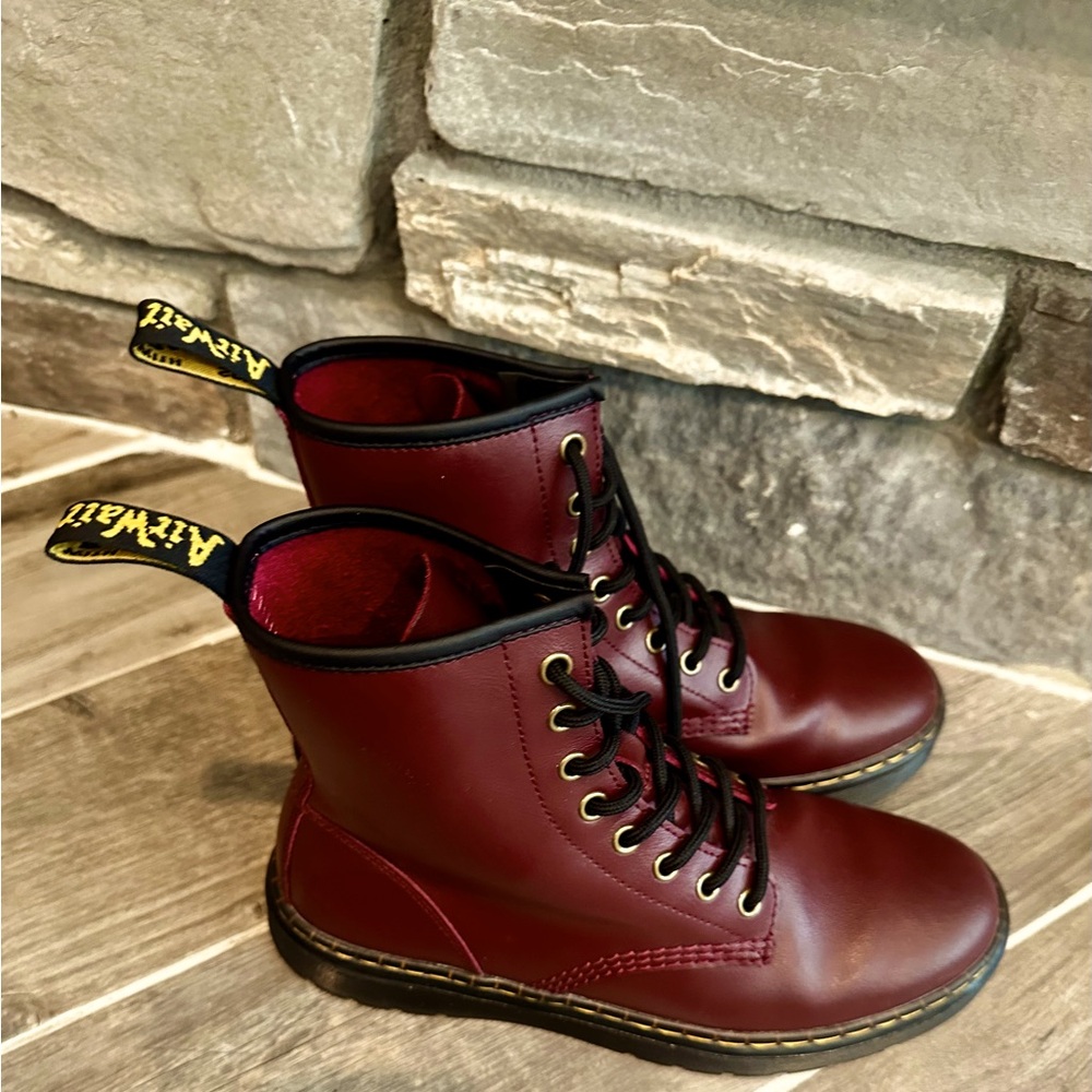 Dr. Martens Cherry Red Lace-Up Boots vegan leather Zavala